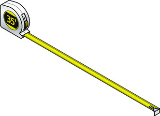 A yellow retractable steel measuring tape. In feet. A long length is pulled out.