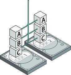 Computer disk storage configuration concept: RAID1 mirrored for redundency.