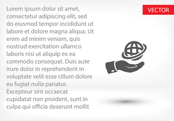 Globe icon with hand. Vector Eps 10. Lorem Ipsum Flat Design