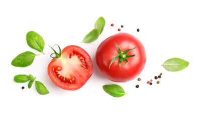 Fresh ripe tomatoes and herbs - obrazy, fototapety, plakaty