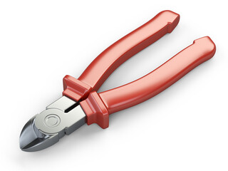 Side cutters with red insulated rubber grips for electrical work.