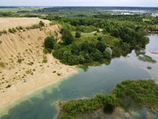 Old flooded sand pit aerial photo