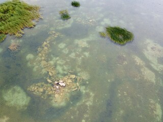 Old flooded sand pit aerial photo