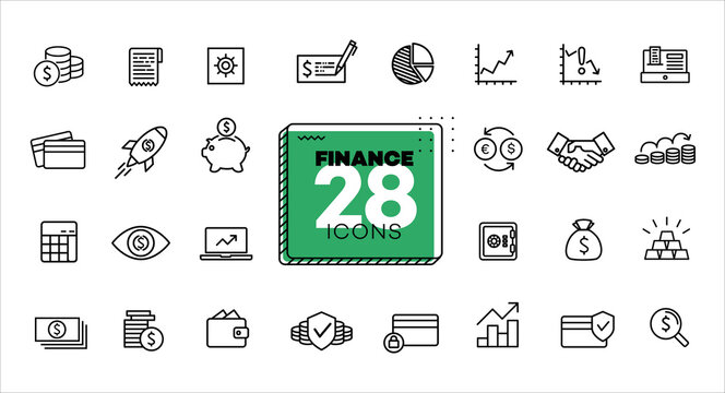 Finance icons set. Line, flat, vector icons for mobile applications, buttons and website design. Illustration isolated on white background. Collection modern logo, app, infographic with EPS 10 format