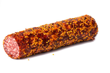 salami smoked sausage isolated on white background
