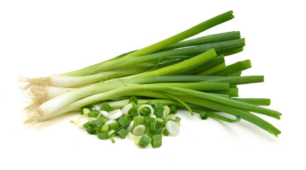 Cut green onion isolated on the white background