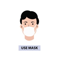 Man wear face mask vector. Vector Wear Face Mask sign. Warning sign recommend wear of protective face mask in prevention vs virus infection in health care. Coronavirus protection mask