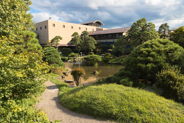 Fototapeta na wymiar Japanese garden and building, Aomori, Japan