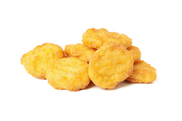 Fried crispy chicken nuggets isolated on white background