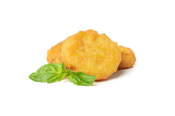Fried crispy chicken nuggets isolated on white background