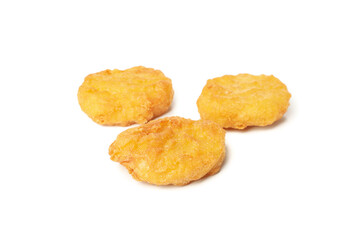 Fried crispy chicken nuggets isolated on white background