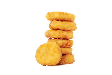 Fried crispy chicken nuggets isolated on white background