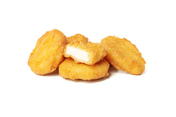 Fried crispy chicken nuggets isolated on white background