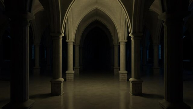 scary church interior at night. seamless loop.
