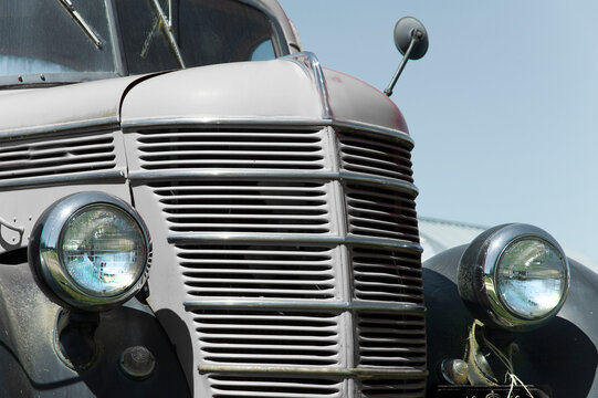 Closeup of vintage truck on display