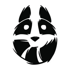 Raccoon face with tail. Raccoon black and white logo. Raccoon mascot isolated on white background. Vector illustration.