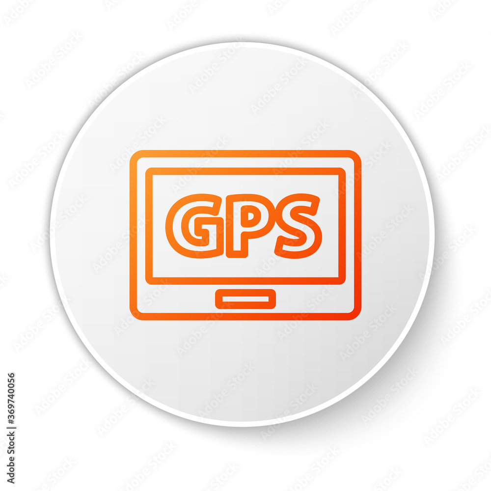 Poster orange line gps device with map icon isolated on white background. white circle button. vector illus