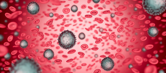 Virus In Red Artery and bloodstream, Microbiology And Virology Concept 3d Render 3d illustration