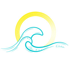 Fototapeta premium Figure crests of sea waves. Sketch on the background of the solar disk.