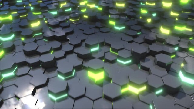 Animation of glowing hexagons for your background. Infinite power generation. Loop bg.