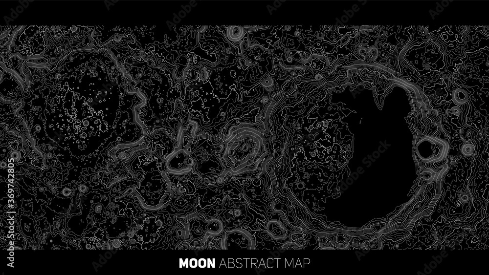 Poster vector abstract moon relief map. generated conceptual lunar elevation map. isolines of landscape sur