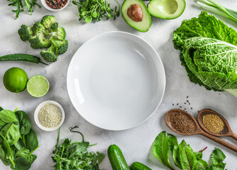 Green vegetables and herbs rich for proteins