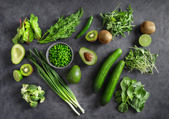 Green vegetables and herbs rich for proteins