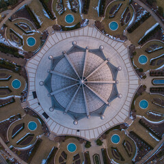 Aerial View of Temple building on Shoreline. Beautiful Architecture as Sunrise!