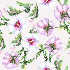  Seamless pattern for fabric.  Watercolor  meadow flowers on white background.