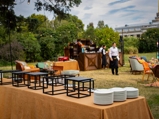 Summer cafe in the city. Wedding banquet