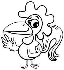 cartoon rooster farm animal character coloring book page