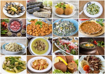 Traditional delicious Turkish foods collage