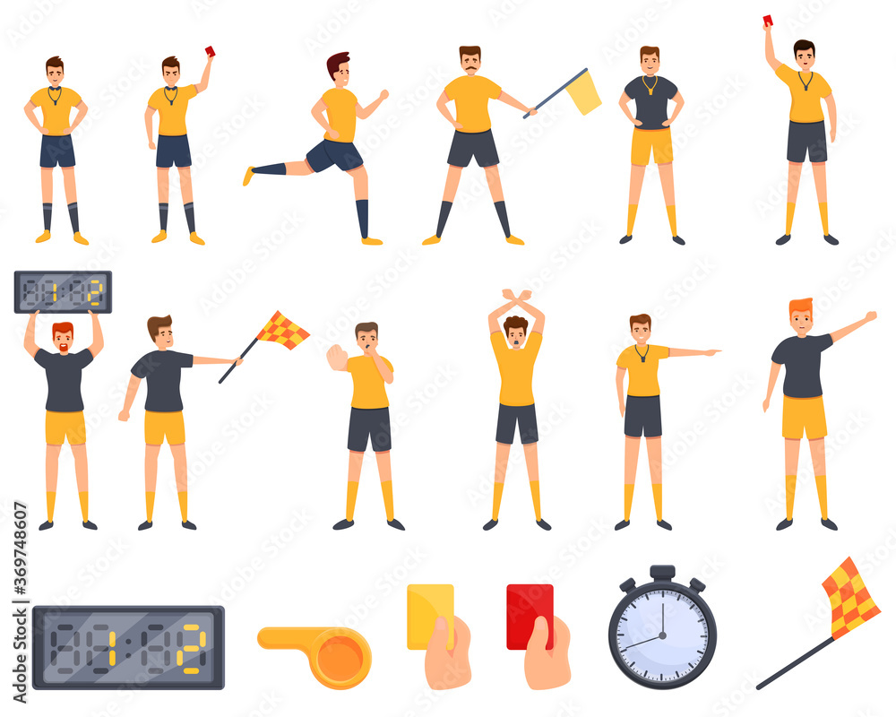 Poster referee icons set. cartoon set of referee vector icons for web design