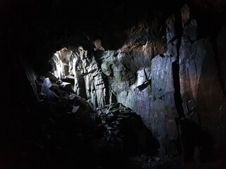 light going into cave in borrowdale, Lake District National Park.