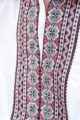 A patterned fragment of national Ukrainian embroidered shirt