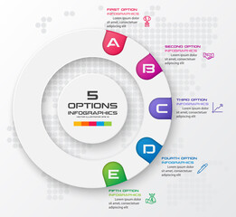 Circle chart infographic template with 5 options,Vector illustration.