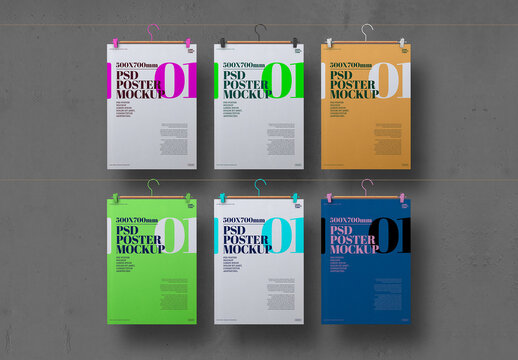 Posters Hanging on Clothesline Mockup