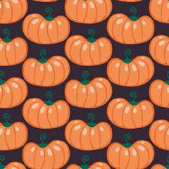 Seamless vector pattern of decorative orange pumpkins on dark background