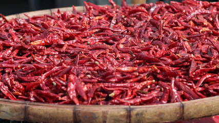 Drying number of red chili peppers