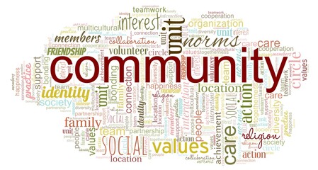 Community word cloud isolated on a white background