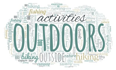 Outdoor activities word cloud isolated on a white background