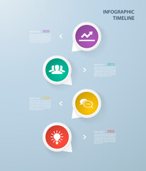 nfographics timeline template with realistic colorful circles for 4 steps and icons. Can be used for workflow layout, diagram, number options, step up options, web design, infographics, presentations