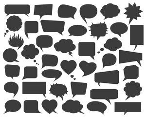  Set of talk and think speech bubbles silhouettes for communication. Vector illustration.