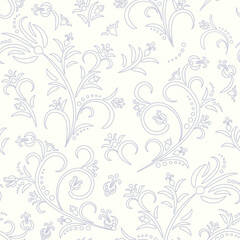 Vector seamless pattern with outline stylized flowers. Beautiful floral background.