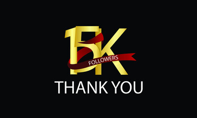 15K, 15.000 Followers Thank You anniversary Red logo with Tosca ribbon. For Social Medias - Vector