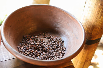 Roasted Coffee, Photographed on a cofee farm in Ubud, Bali, Indonesia. Coffee is produced from beans that have been eaten and defecated by civets. Kopi Luwak