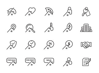 minimal real estate line icon set