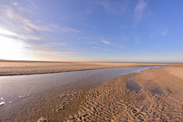 Fototapeta na wymiar The beach and the sea coast on a sunny day in the fisheye lens.