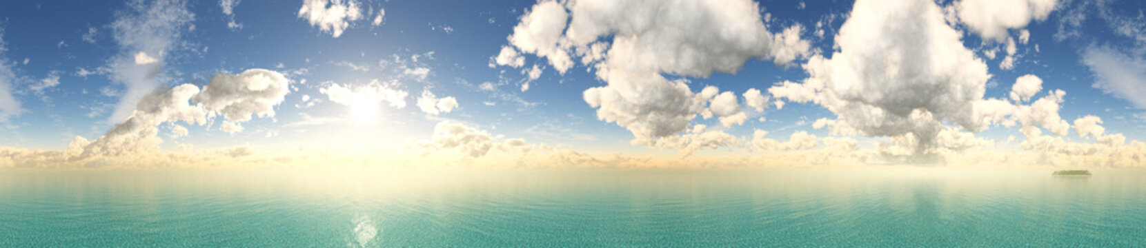 Beautiful clouds over the sea, seascape panorama, ocean sunrise, 3D rendering
