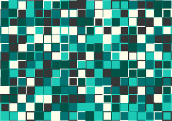 Mosaic from vector squares with trendy green and blue colors and different sized borders in shades of green for web, cover, wrapping paper, art, etc. backgrounds